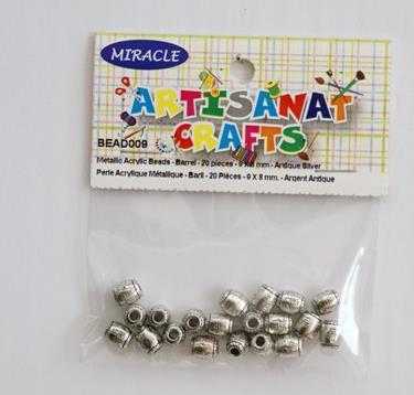 Metallic Acrylic Beads, 9 X 8 Mm, 20 Pieces, Argent Antique