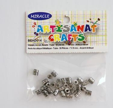 Metallic Acrylic Beads, 7 X 6 Mm, 30 Pieces, Argent Antique