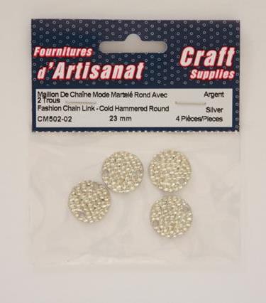 Fashion Chain Link - Cold Hammered Round With 2 Holes, 23 Mm, 4 Pieces, Silver