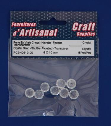 Crystal Bead - Shuttle - Facetted - Transparent, 6 X 10 Mm, 8 Pcs, Crystal