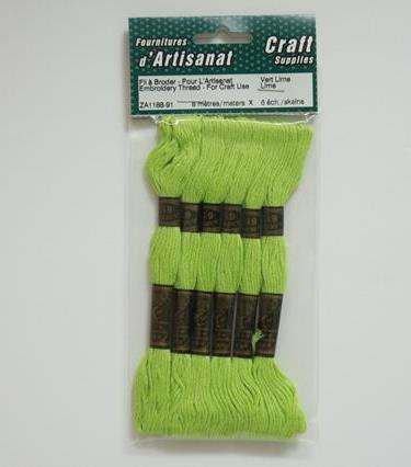 Embroidery Thread - Skein Of 8 Meters - Packed, 6 Ply, 6 Pieces, Lime