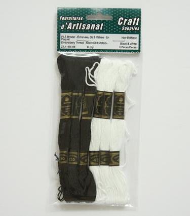 Embroidery Thread - Skein Of 8 Meters - Packed, 6 Ply, 6 Pieces, Noir Et Blanc