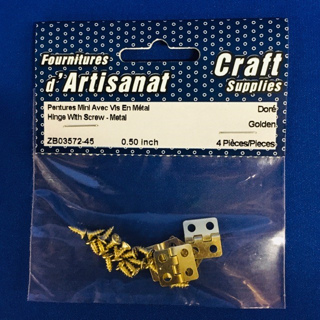 Miniature Hinges With Screws, 0.50 Inch, 4 Pieces, Doré