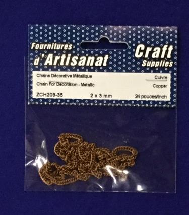 Chain For Decoration - Metallic, 2 X 3 Mm., 36 Inch, Cuivre