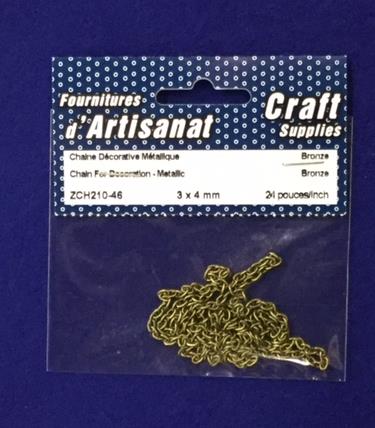 Chain For Decoration - Metallic, 3 X 4 Mm., 36 Inch, Bronze