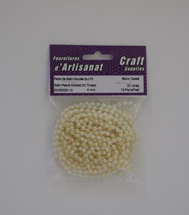 Satin Pearls Molded On Thread, 4 Mm, 12 Feet, Blanc Cassé