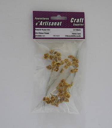 Mini Ribbon Roses, 1/4 Inch, 4 Bouquets, Mellaic Gold