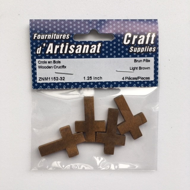 Wooden Crucifix, 1.25 Inch, 4 Pieces, Brun Pâle