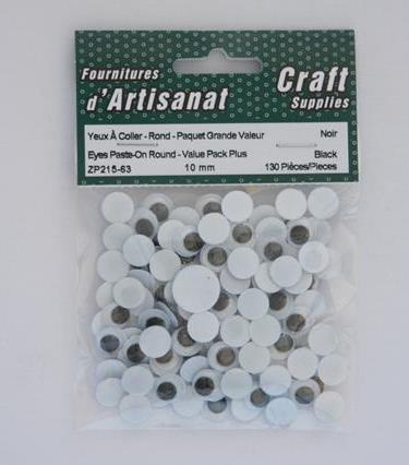 Eyes Paste-On Round - Value Pack Plus, 10 Mm, 72 Pieces, Noir