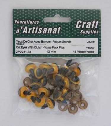 Cat Eyes With Clutch - Value Pack Plus, 12 Mm, 18 Pieces, Jaune