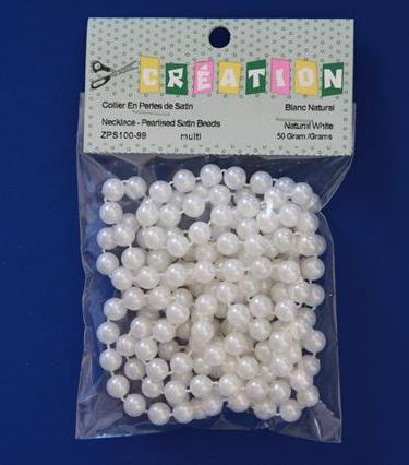 Necklace - Pearlised Satin Beads, 50 Grams, Blanc Naturel
