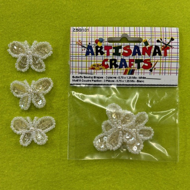 Butterfly Sewing Shapes , 0.75 X 1.25 Inch, 3 Pieces, White