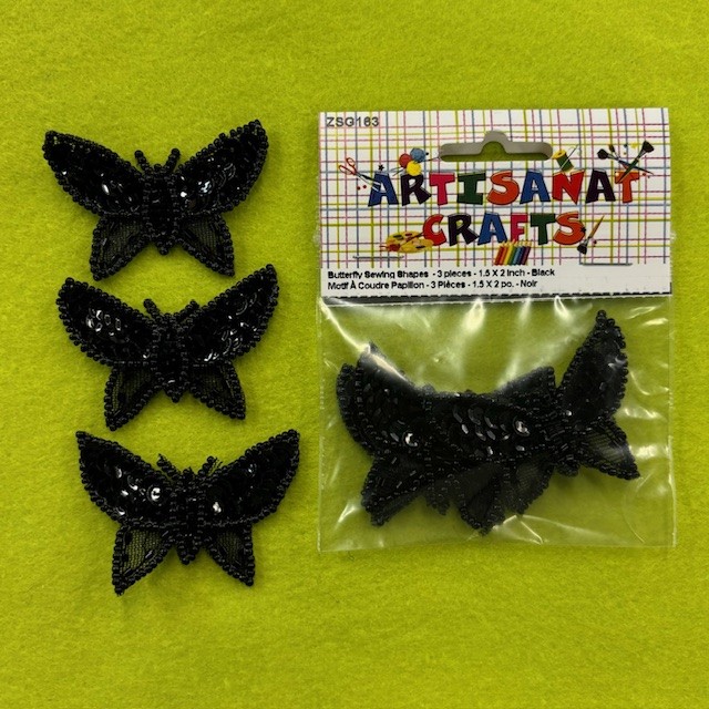 Butterfly Sewing Shapes , 1.5 X 2 Inch, 3 Pieces, Noir