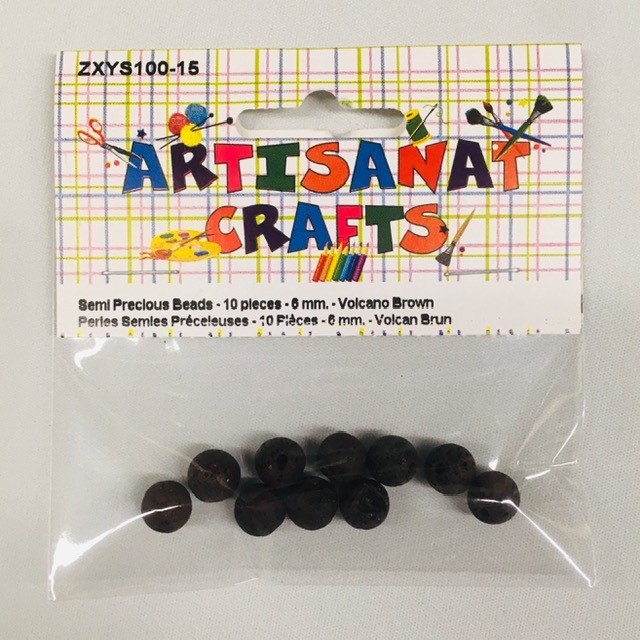 Semi Precious Beads, 6 Mm., 10 Pieces, Volcano Brown